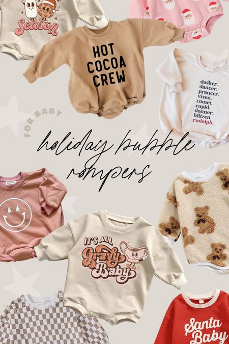 Holiday Baby Bubble Rompers 👶🏼 
We baby bubbles! Easiest to dress, cute as can be on, & so cozy for them! If you’re in colder temps you can add thigh high socks to match or thicker stockings under. And as a rule of thumb I always order about 2 sizes bigger so it’s oversized :). (You can always roll the sleeves!)

Baby Christmas bubbles | Holiday bubble rompers | baby Christmas bubble romper | baby boy Christmas outfit | baby girl Christmas outfit | baby girl winter outfits | baby girl fall outfit | baby boy fall outfit | baby boy winter outfit | baby boy holiday outfit | baby girl holiday outfit | baby Amazon finds | baby Etsy finds | bubble romper | baby bubble romper | baby oversized sweatshirt romper | baby first Christmas |  sweatshirt romper | baby oversized sweatshirt | toddler girl Christmas outfit | toddler girl bubble romper | Christmas pictures | family holiday photos | family Christmas photos | family holiday outfits | Amazon baby girl outfit | Amazon Christmas finds | Etsy Christmas finds | Etsy baby bubble romper | thanksgiving bubble romper | baby thanksgiving outfit #ltkseasonal #ltkunder50 #ltkunder100 #ltkfamily #ltkkids 

#LTKbaby #LTKbump #LTKHoliday