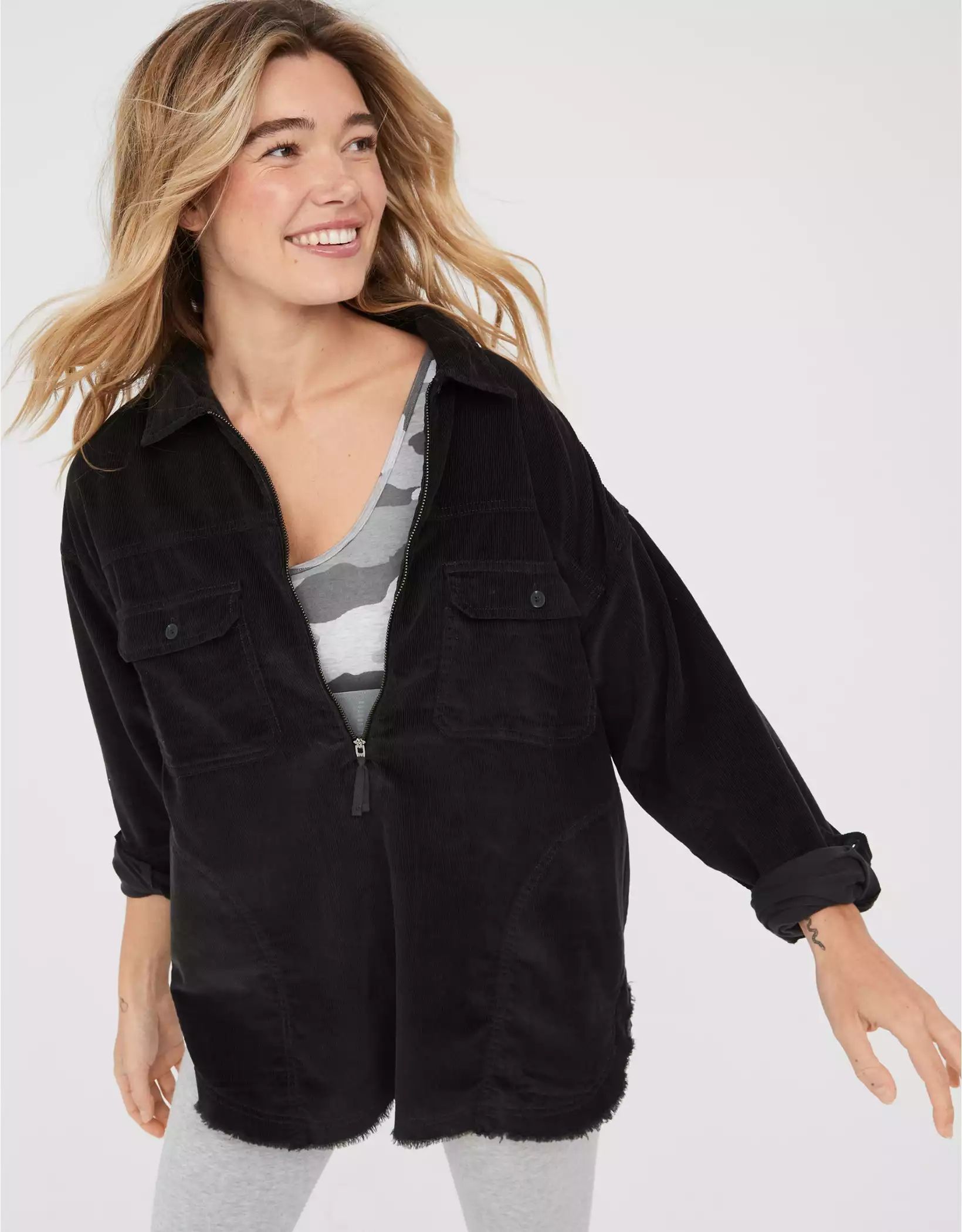 OFFLINE By Aerie Corduroy Quarter Zip Shacket | Aerie