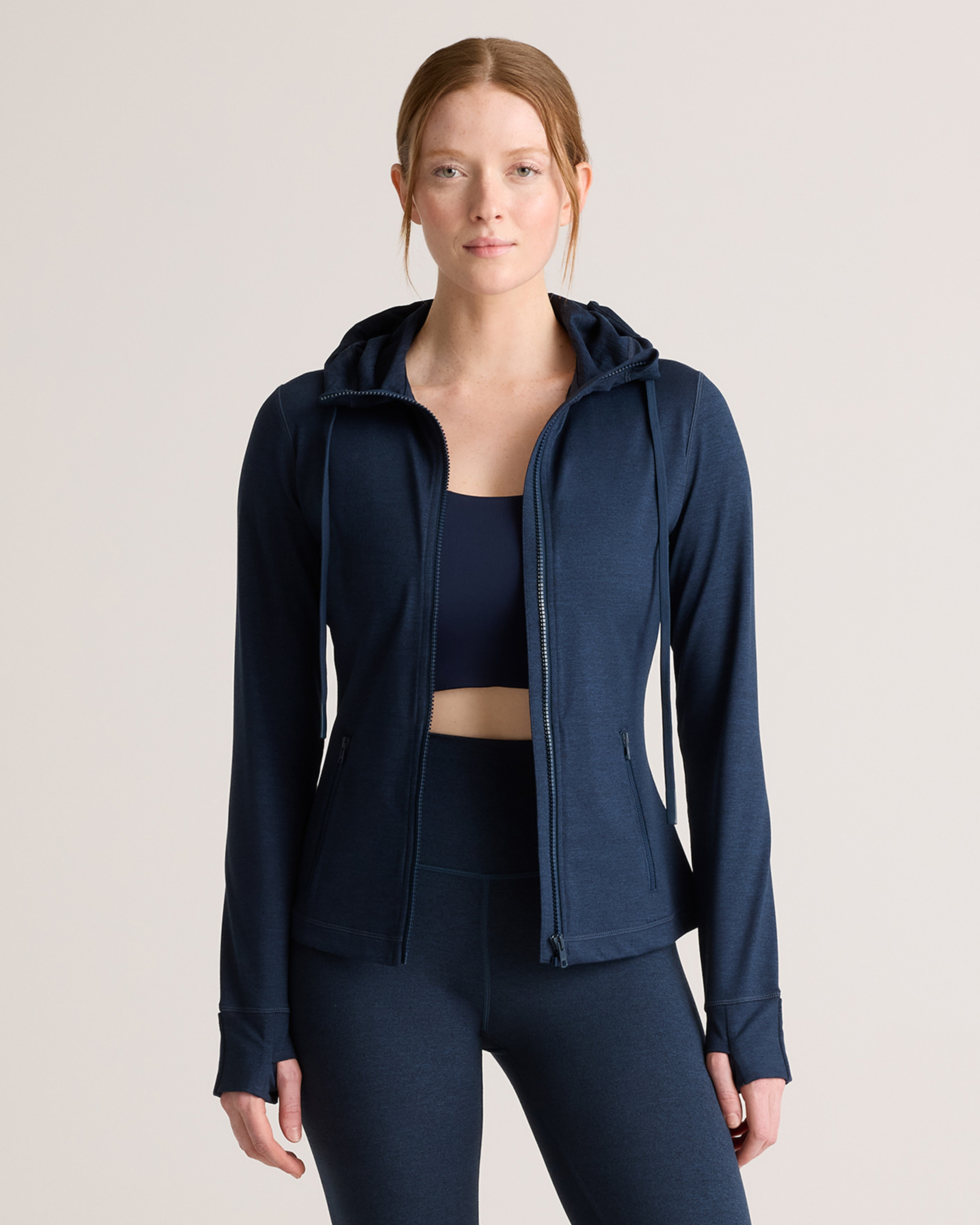 Quince | Women's Ultra-Soft Slim Fit Hooded Jacket in Heather Navy, Size XL, Polyester | Quince
