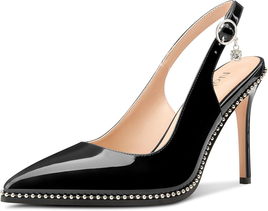 NobleOnly Slingback Beaded Pumps for Women High Stiletto Heel Pointed Toe Slip-on Dress Sandals A... | Amazon (US)