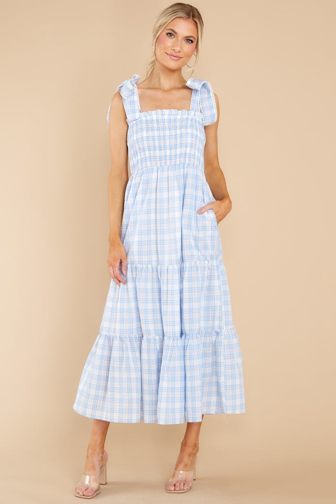 Elegant Darling Light Blue Gingham Maxi Dress | Red Dress 