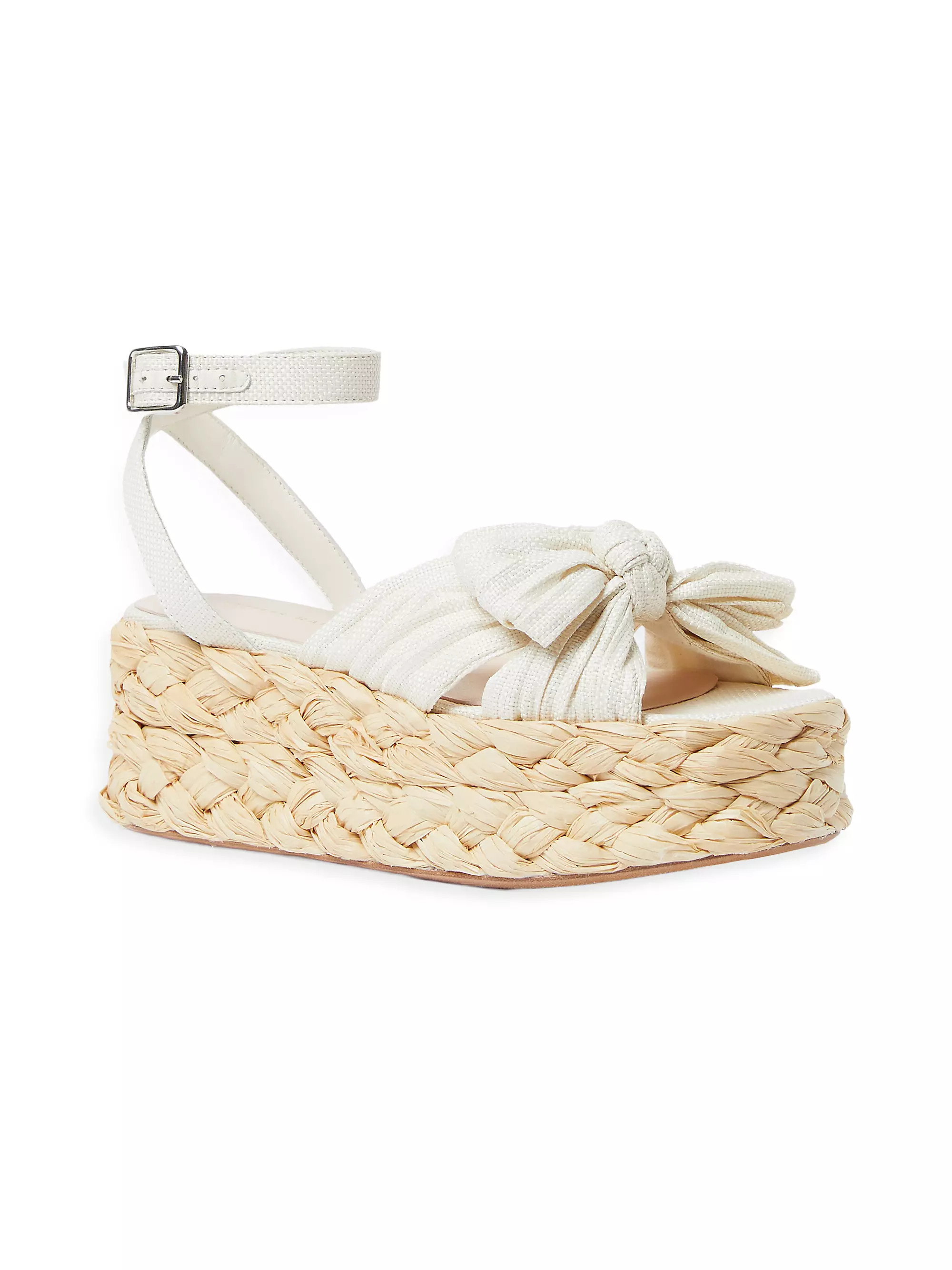 Gaby 70MM Bow-Detailed Raffia Flatform Espadrille Sandals | Saks Fifth Avenue