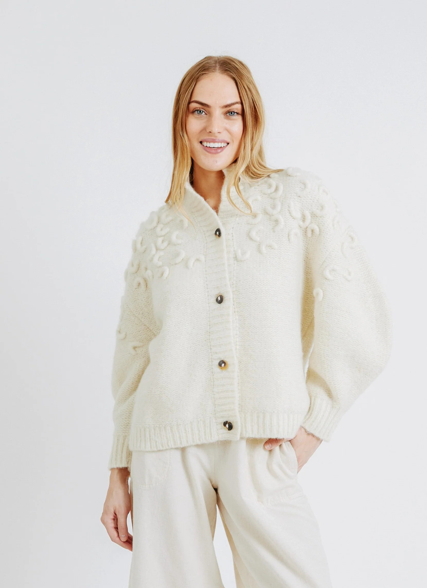 cusco cardigan in ivory - MIRTH | MIRTH