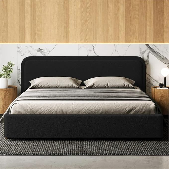 Chloe Upholstered Platform Bed | Box Spring Not Required | (Black Boucle, King Bed Frame) | Amazon (US)