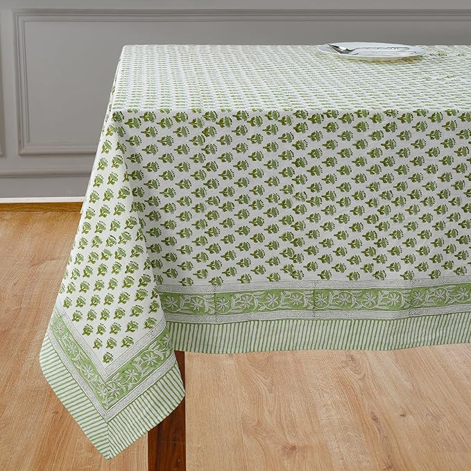 CPC Tablecloth 100% Cotton 70x108 Inch Indian Block Print Rectangle Table Cover, Green Table Clot... | Amazon (US)