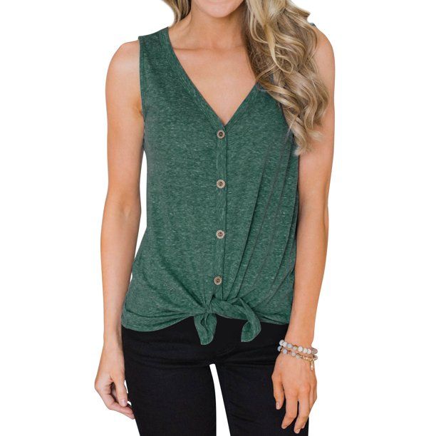 Nlife Women Sleeveless V Neck Buttons Tie Front Tank Top | Walmart (US)