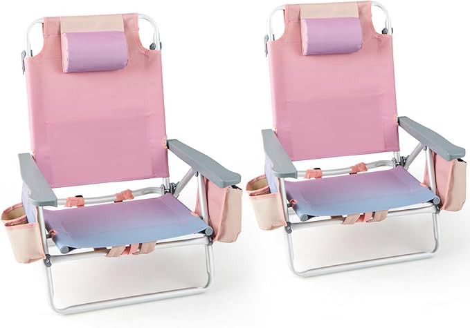 Goplus Beach Chair, Folding Backpack Beach Chairs for Adults with 5 Positions, Head Pillow, Coole... | Amazon (US)