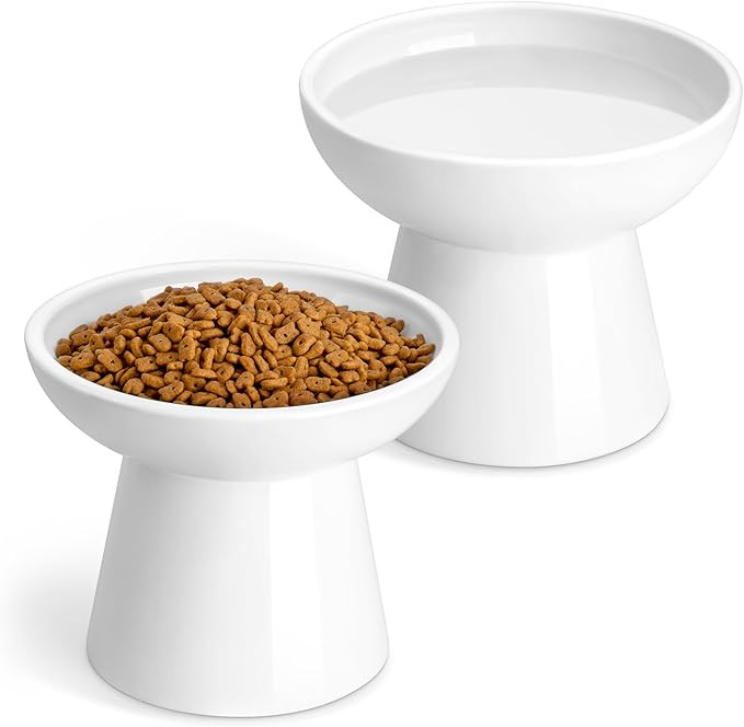 vancasso Ceramic Elevated Cat Bowls 2-Pack - 6.2" Extra Wide Raised Cat Food & Water Dishes, 5.1"... | Amazon (US)