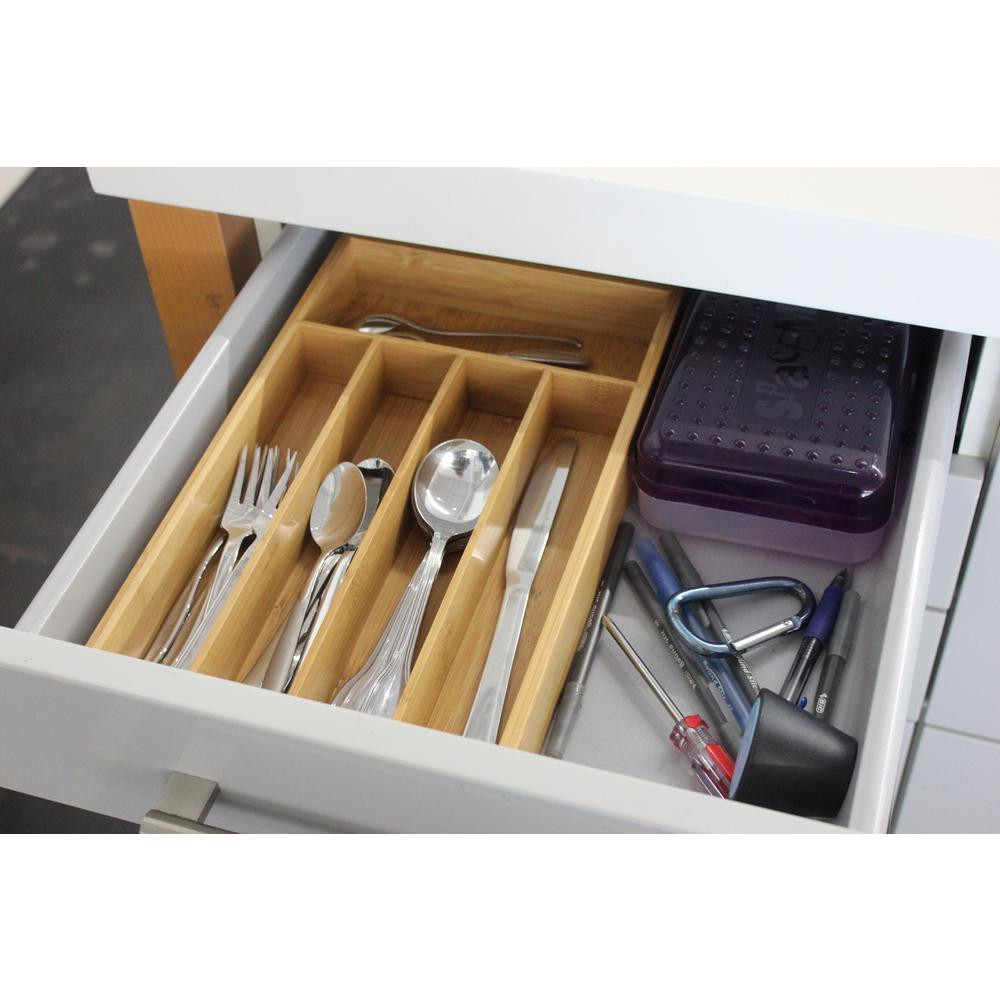 BergHOFF CooknCo 8.5 in. x 13.5 in. x 2 in. 5-Slot Bamboo Flatware Organizer, Medium-brown Wood | The Home Depot