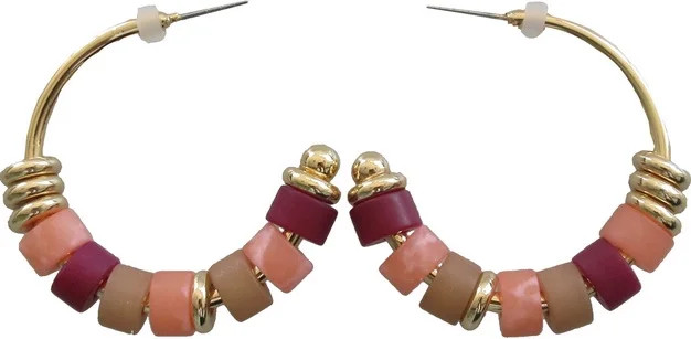 Time and Tru Gold and Red, Pink, Neutral Mix Beaded Hoop Earring for Women | Walmart (US)