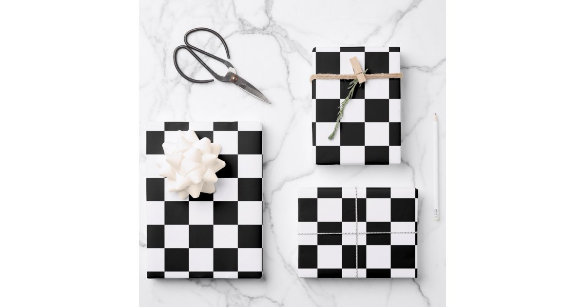 Check Black White Checkered Pattern Checkerboard Wrapping Paper Sheets | Zazzle