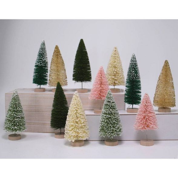 12ct Small Glitter/Flocked Bottlebrush Trees Pink/Green/Natural - Bullseye's Playground™ | Target