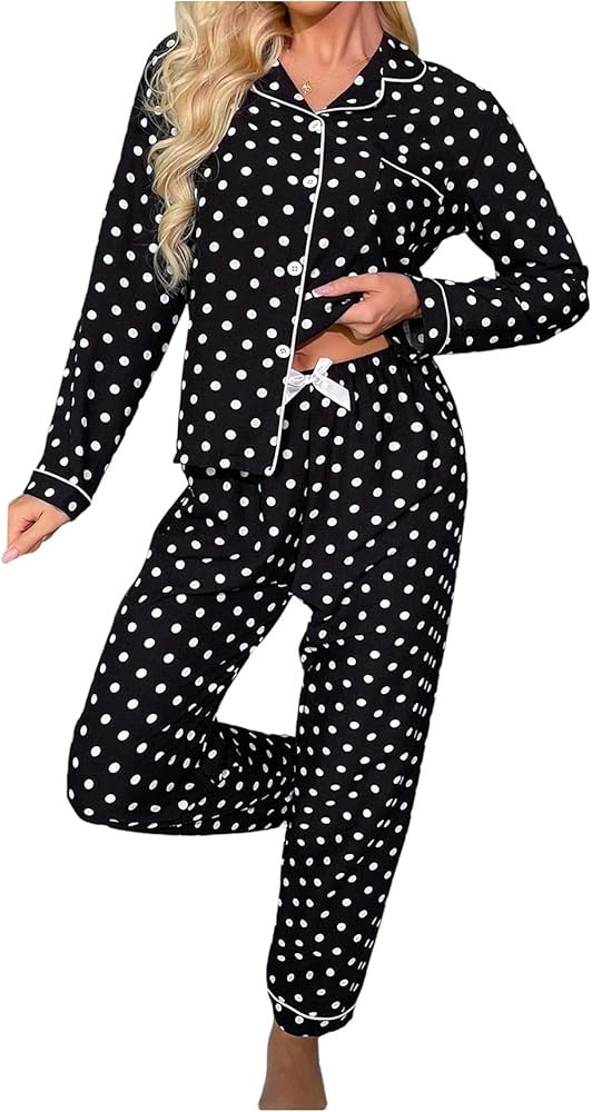 Verdusa Women's 2 Piece Polka Dots Cute Pajama Sets Long Sleeve Button Up Pajamas Pj Comfy Lounge... | Amazon (US)