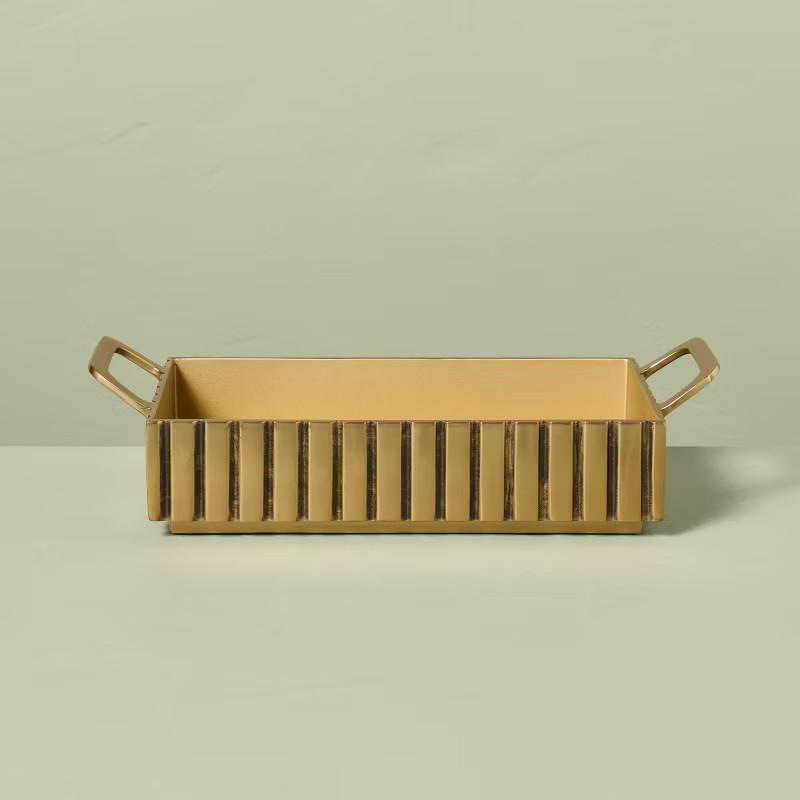 Modern Fluted Metal Decor Tray Brass Finish - Hearth & Hand™ with Magnolia | Target