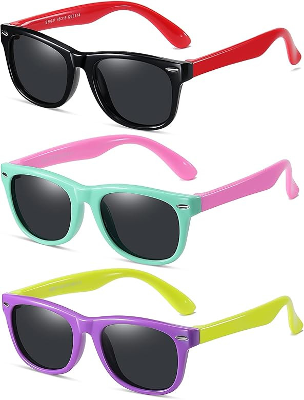 DYLB Kids Polarized Sunglasses for girls boys 3 Pack, Flexible TPEE Rubber Frame for Children Age 3- | Amazon (US)