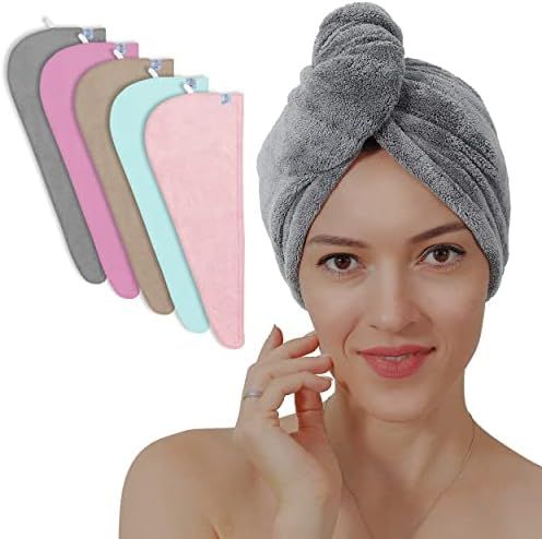 TENSTARS 5 Pack Thicken Microfiber Hair Towel Wrap for Women - Elastic Loop Design - 320GSM Coral... | Amazon (US)