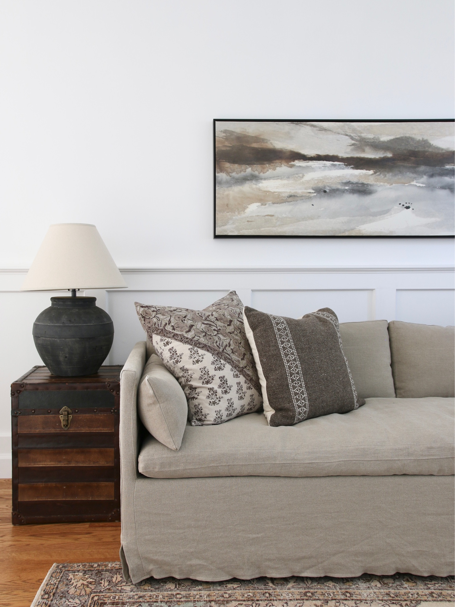 I moved my Pottery Barn ceramic table lamp next to my loft couch. The block print pillow is from McGee and Co and the square pillow is from Target Studio McGee. Sofa is Gabriel in Oar Flour from Sixpenny

#LTKhome #LTKFind #LTKstyletip