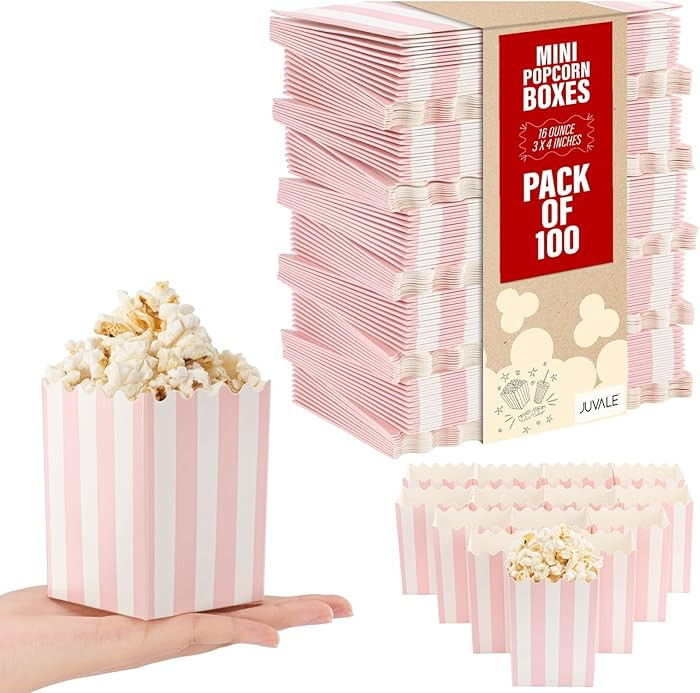 Juvale Mini Popcorn Boxes 100 Pack – Pink and White Striped Small Popcorn Containers for Party ... | Amazon (US)