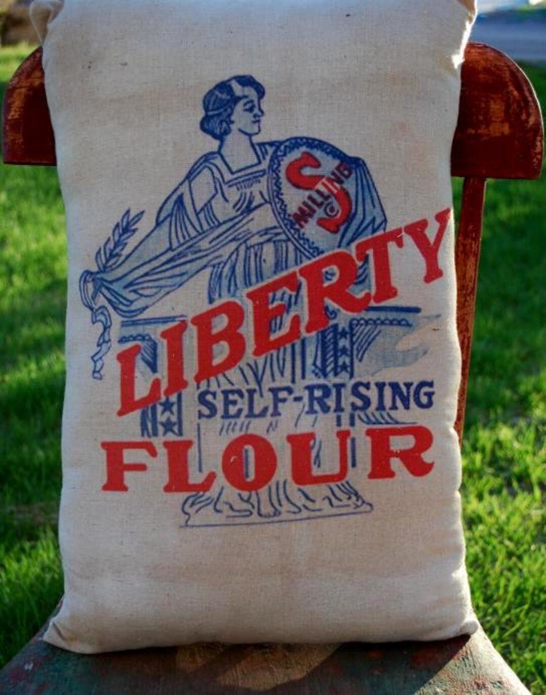 Liberty flour sack bag red white blue pantry decor patriotic 4th of July Americana display | Etsy (US)