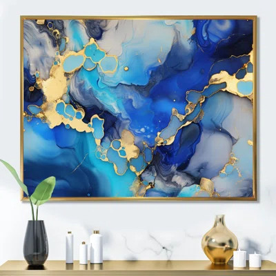 Blue And Gold Luxury Abstract Fluid Art I On Canvas Print | Wayfair North America