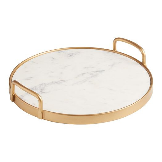 White Marble and Gold Metal Serving Tray by World Market | World Market
