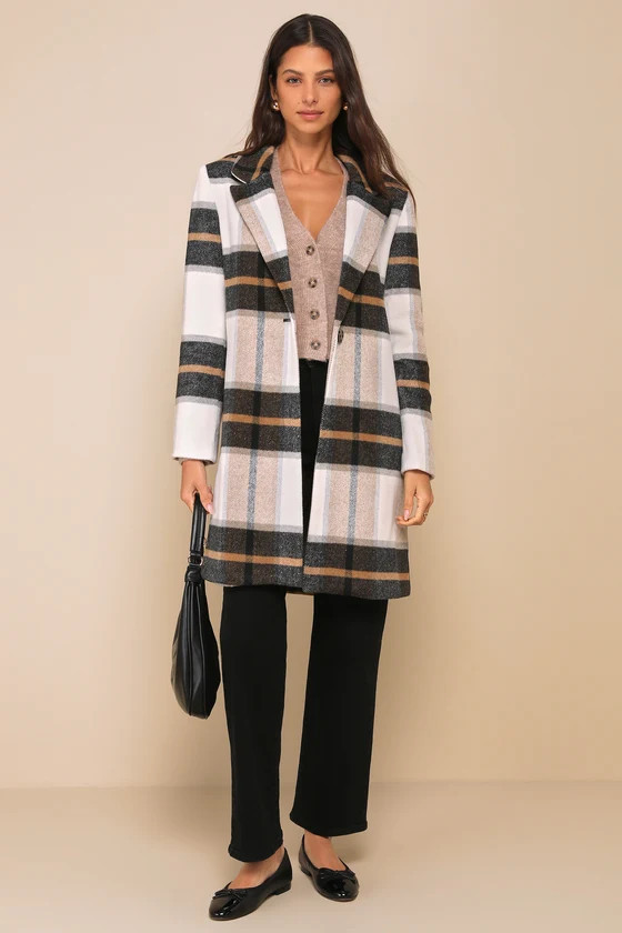 Cher Ivory Plaid Brushed Coat | Lulus