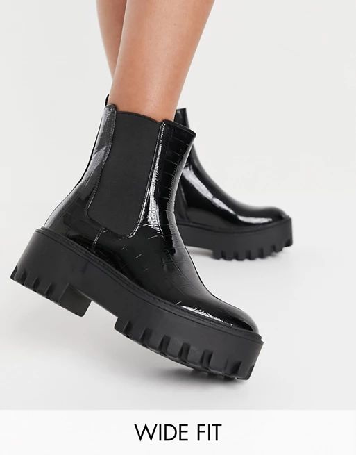 Simmi London Wide Fit Amana chunky ankle boots in black croc | ASOS (Global)
