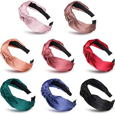 8 Pieces Silk Headbands Twist Knot Headband Cross Wide Hairbands Elastic Hair Accessories for Wom... | Amazon (US)
