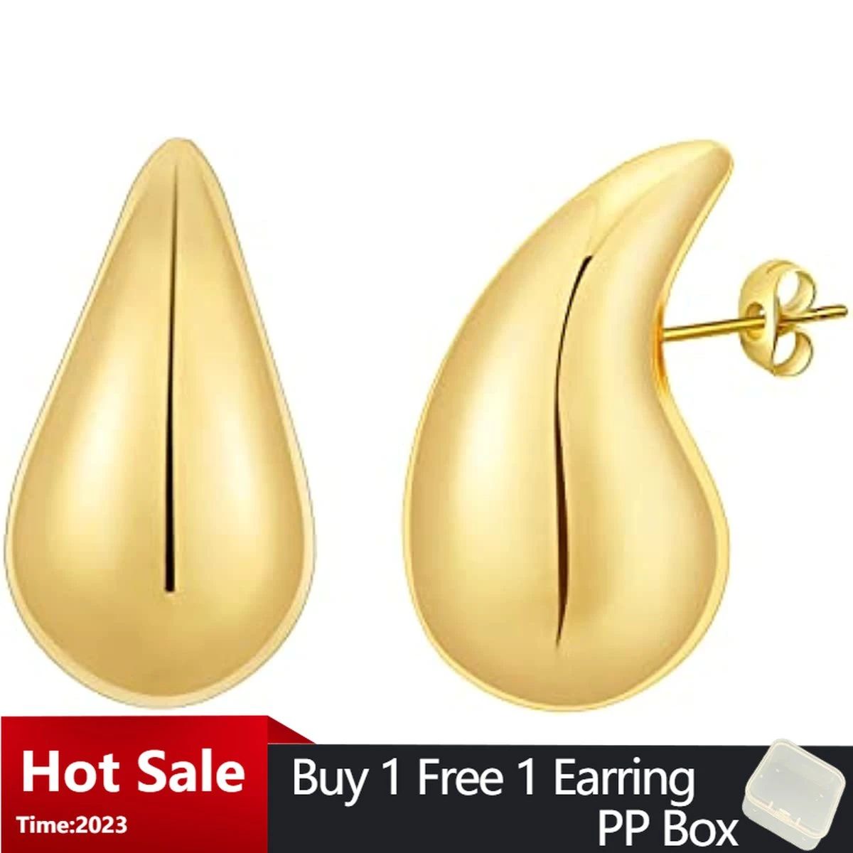 Chunky Drop Earrings Stainless Steel Lightweight Waterdrop Hollow Hoops Gold Plated Earrings Fine... | AliExpress (US)