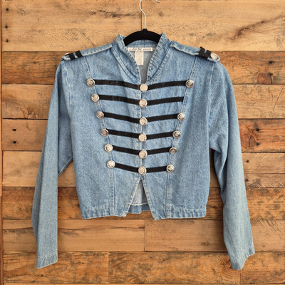...to be seen Blue Denim Military Style Marching Band Cropped Jean Jacket Jr 3/4 | eBay | eBay US