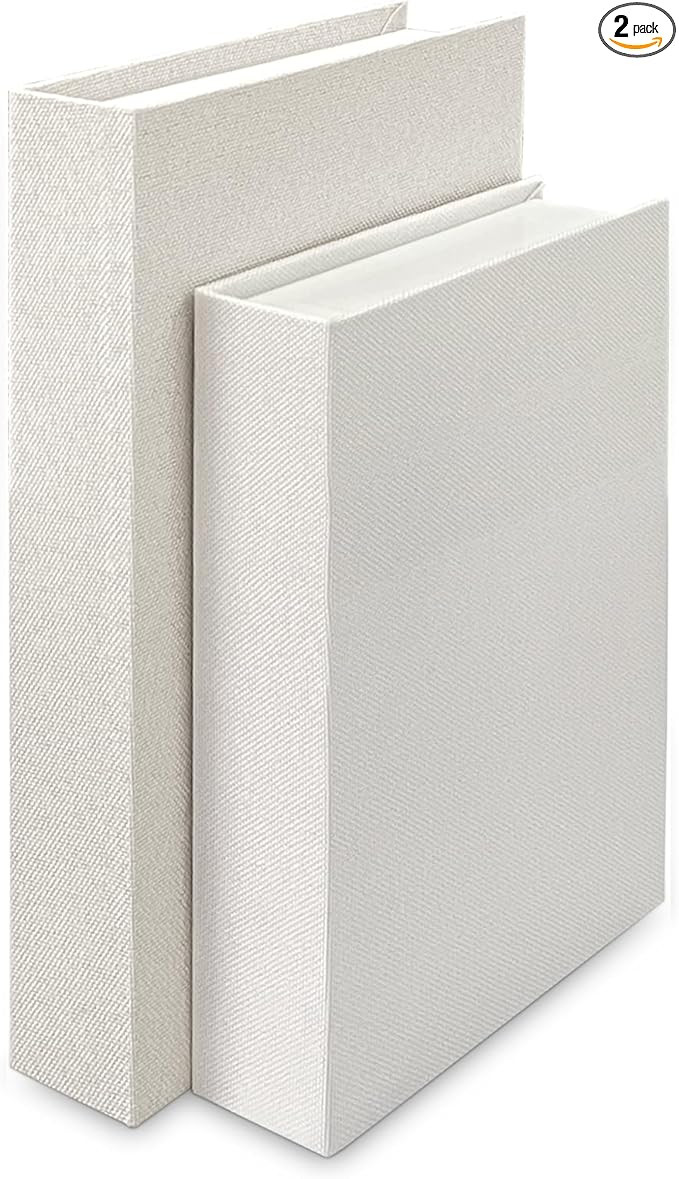 2Pcs Faux Books for Decorative, White Linen Fake Books Boxes Blank Stacked Decor Books for DIY Cr... | Amazon (US)