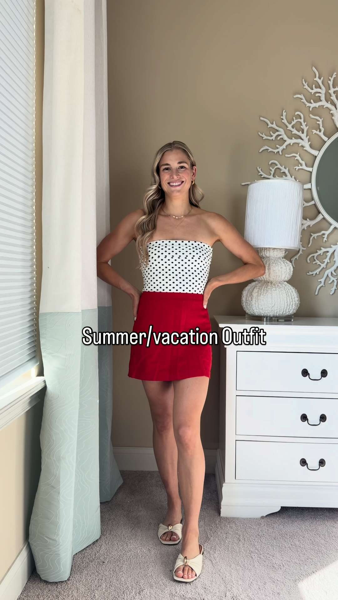 Summer or vacation outfit! Xs top and skort TTS! ________________
summer outfit. Summer vacation outfit. Beach vacation outfit. Summer skirt. Summer tops. Amazon tops. Amazon basics. Cute date night outfits. Polka dots.  

 #LTKootd