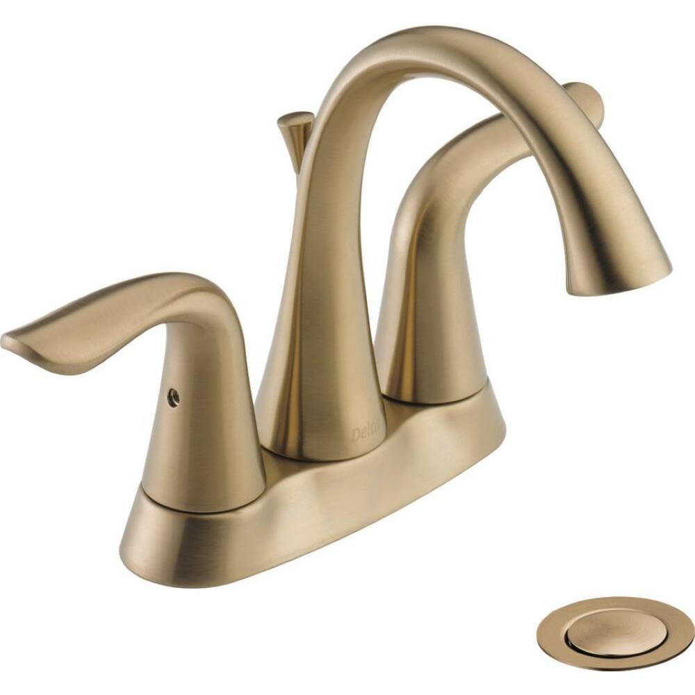 Delta Lahara 4 in. Centerset 2-Handle Bathroom Faucet with Metal Drain Assembly in Champagne Bron... | The Home Depot