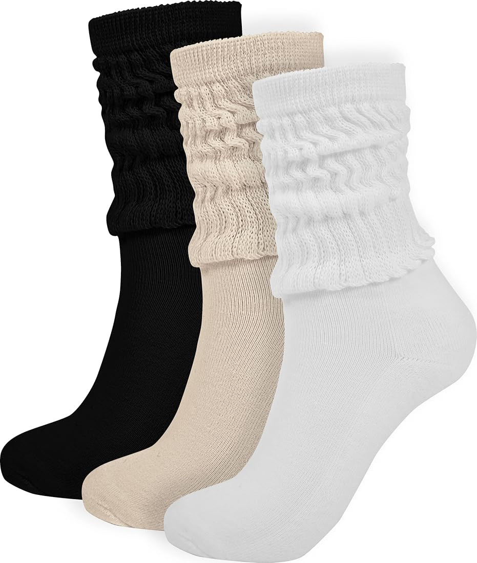 BomKinta Crew Slouch Socks Women - Retro Scrunch Short Sock - Soft Solid Ankle Socks Size 5-11 | Amazon (US)