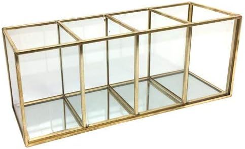 Isaac Jacobs 4-Compartment Organizer- Makeup Brush Holder- Vintage Style Brass and Glass Storage ... | Amazon (US)