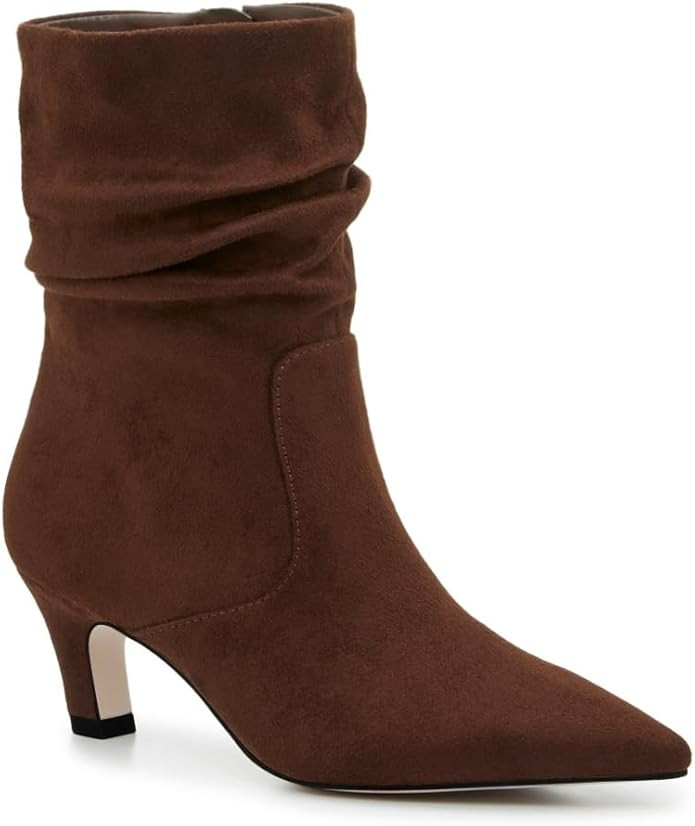 Coutgo Women's Slouchy Ankle Boots Low Kitten Heel Pointed Toe Booties Side Zipper Fall Shoes | Amazon (US)