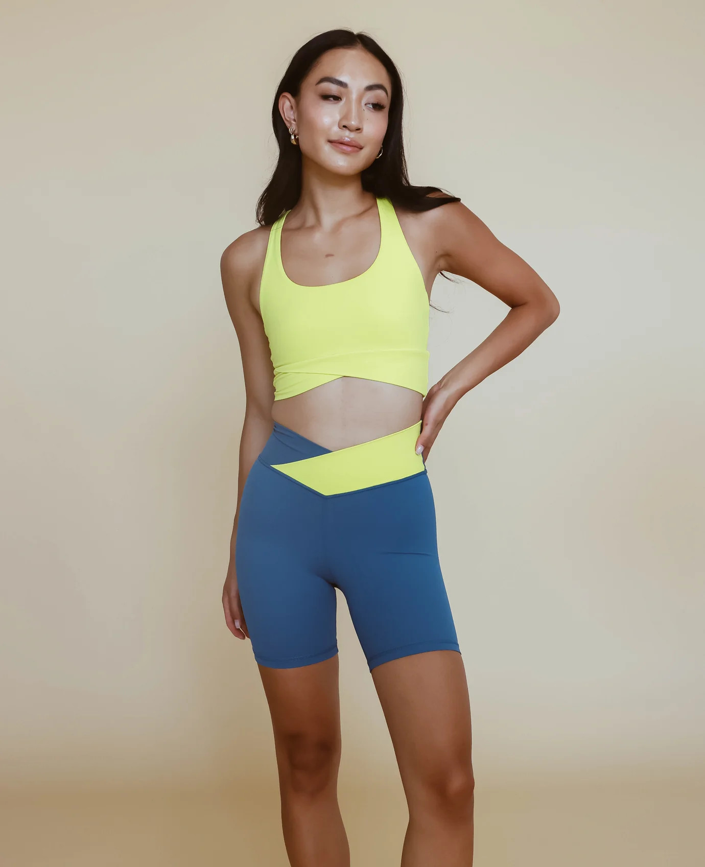 Cross-Front Biker Short - Ink Blue | Cara Loren Active