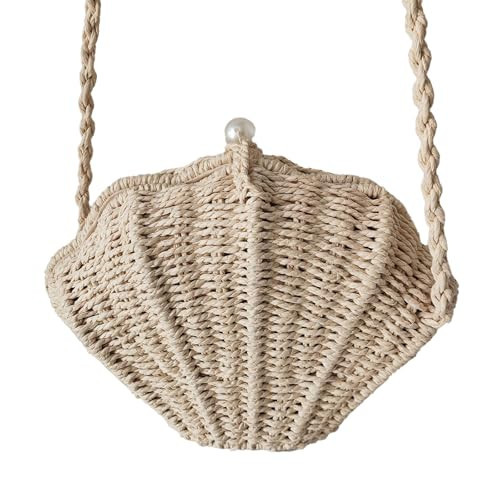 Straw Shell Purse Clutch Purse Pearl Woven Shell Shape Shoulder Crossbody Rattan Beachy Seashell Bags Trendy Elegant 2025 Summer Spring Beach Vacation(Beige) | Amazon (US)