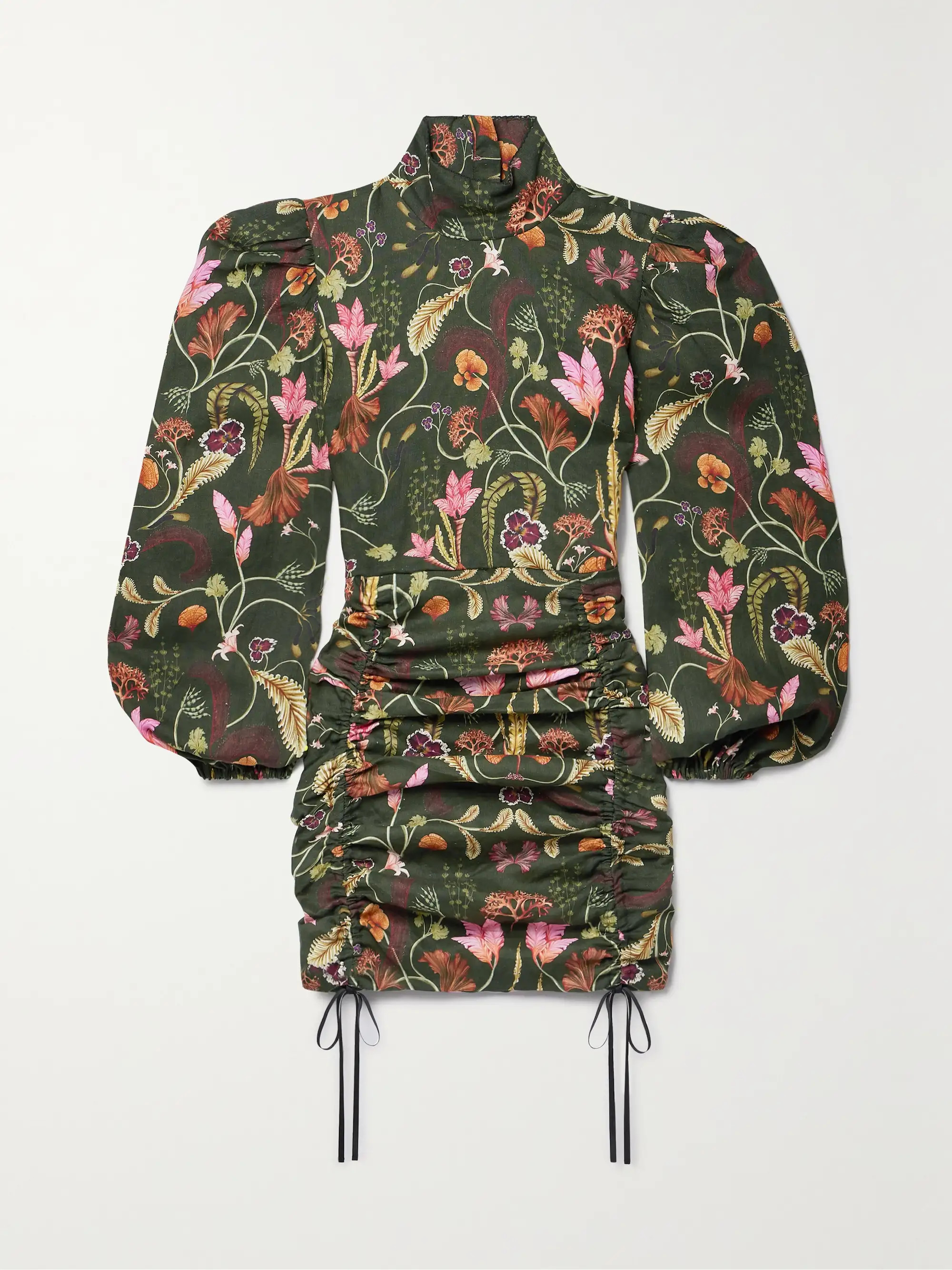 + NET SUSTAIN Guaba Habitat ruched printed linen mini dress | NET-A-PORTER (US)