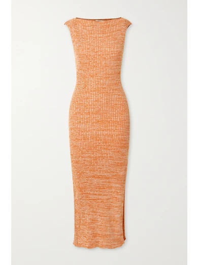 ANNA QUAN - Drew Ribbed Mélange Cotton Midi Dress - Orange | NET-A-PORTER (US)