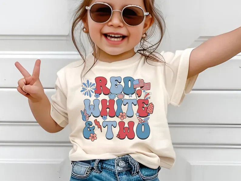 Red White and Two Toddler Shirt, 2nd Birthday Party July Shirt, Patriotic Fourth of July Toddler ... | Etsy (US)