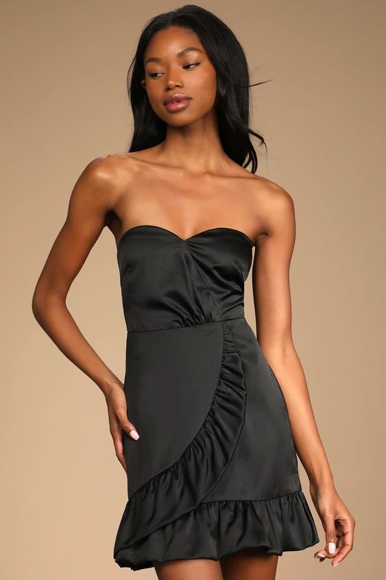 Adorable Admirer Black Ruffled Strapless Mini Dress | Lulus (US)