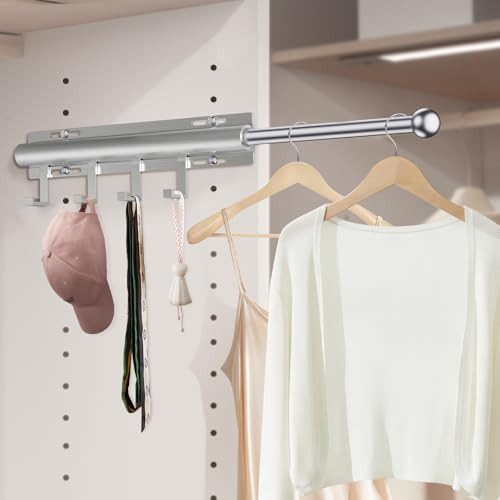 Supforce Valet Rod for Closets, 12" Valet Rod With 4 Large Hooks, Closet Organizer Slide Out Clothing Hanger Rods Extender Perfect for Suits,Dresses,Belt,Tie, Polished Chrome | Amazon (US)