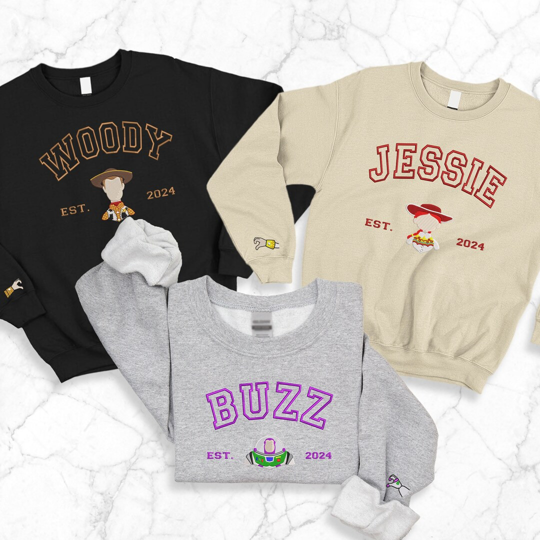 Embroidered Toy Story Sweatshirt, Cowboy Woody Jessie Buzz Lightyear Characters Couple Est Hoodie... | Etsy (US)