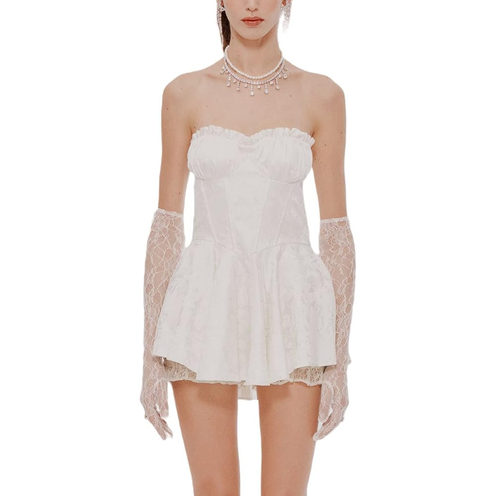 Women Corset Tube Top Dress Strapless Backless Frill Bust Retro Vintage Princess A-line Short Dre... | Amazon (CA)