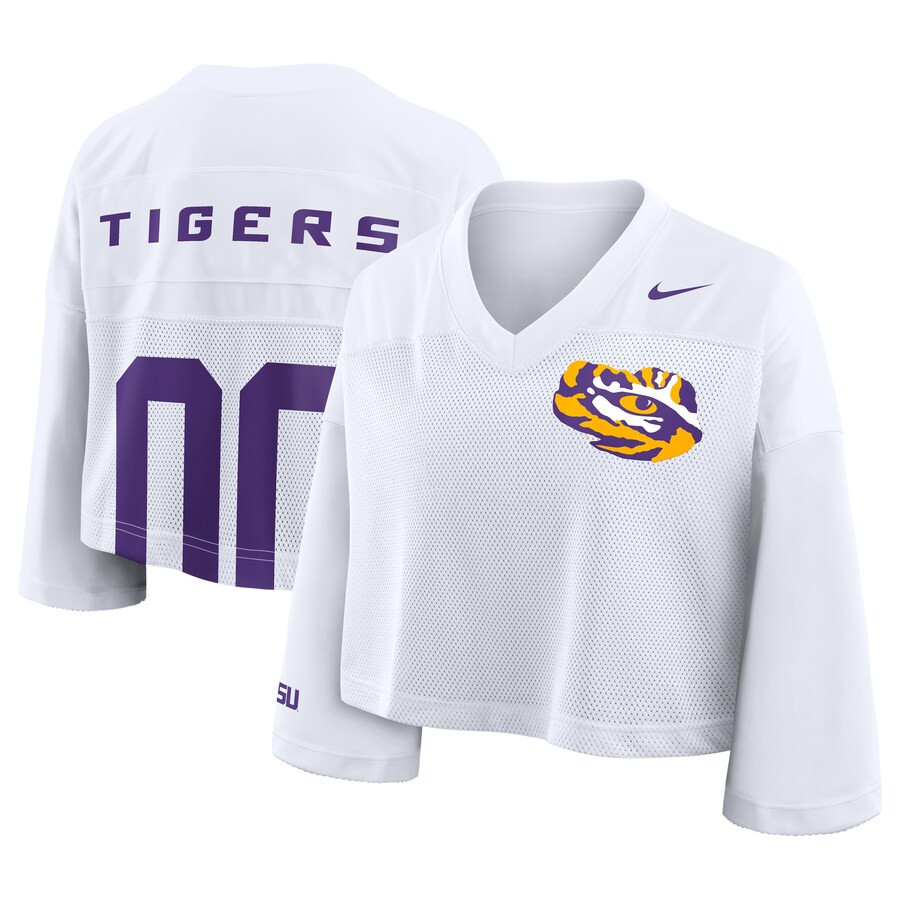 LSU Tigers Nike Women's Cropped Mesh Dri-FIT Fashion Jersey - White | Fanatics