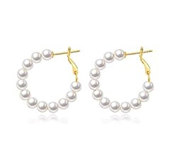 Pearl Hoop Earrings for Women Small Pearl Hoop Earrings 14K Gold Plated Lightweight Open Large Ci... | Amazon (US)