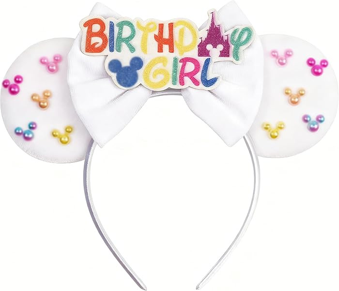 White Mouse Ears Headband, Matte Bow & Pastel Accents for Birthday & Theme Parks | Amazon (US)