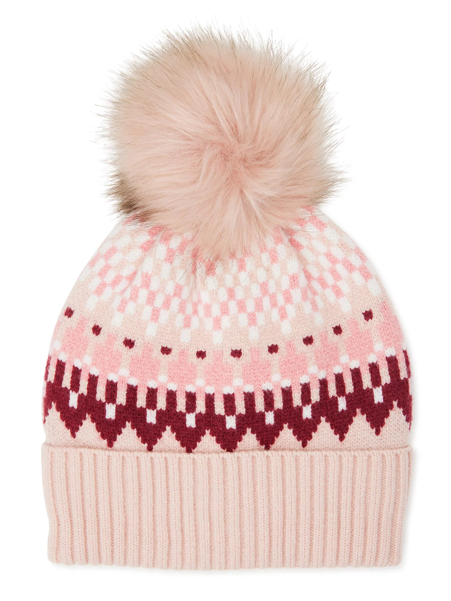 Time and Tru Women’s Fair Isle Knit Beanie Hat with Pom Pom | Walmart (US)