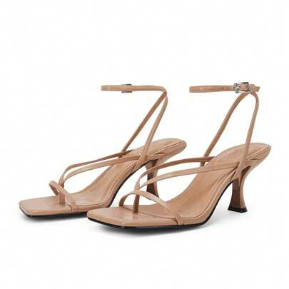 Women's Lace Up Heeled Sandals Square Flip Flop High Heels Strappy Party Shoes | SHEIN